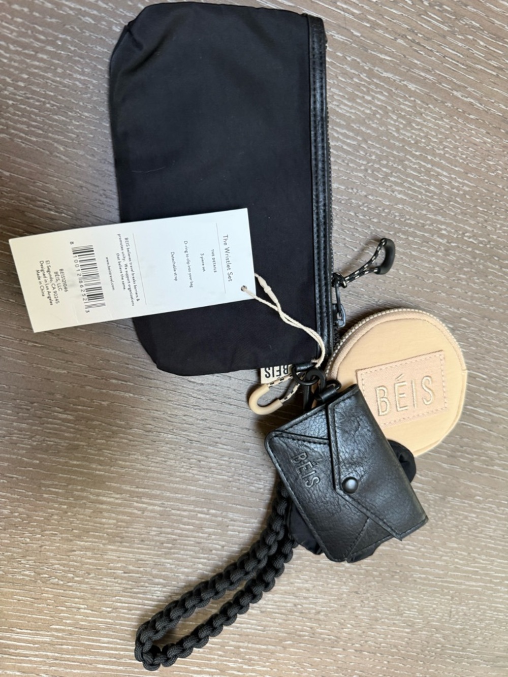 BEIS Black and Cream Travel Accessory Set with Wristlet